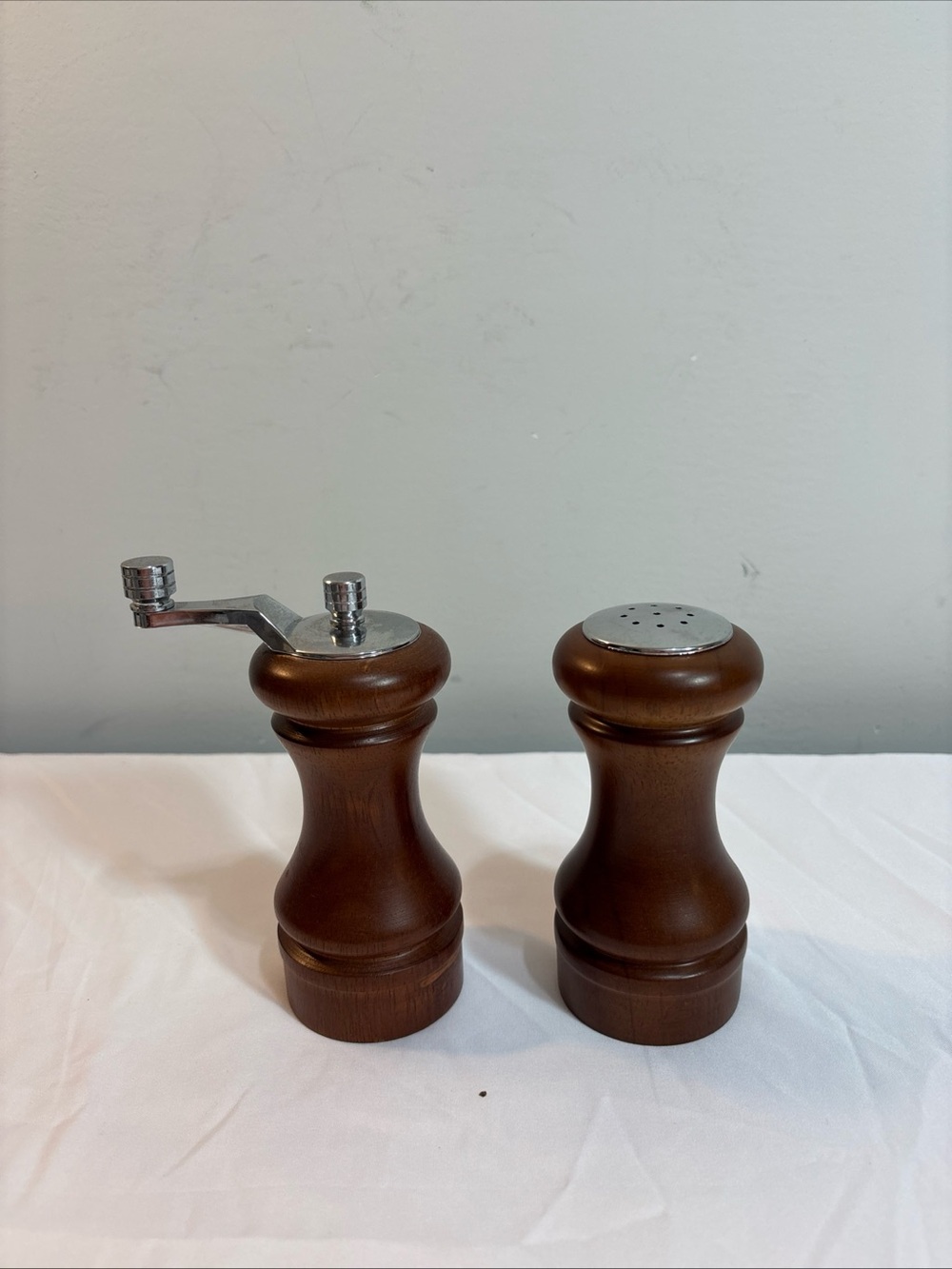 Vintage Mr Dudley Wooden Pepper Mill and Salt Shaker Set - Brown